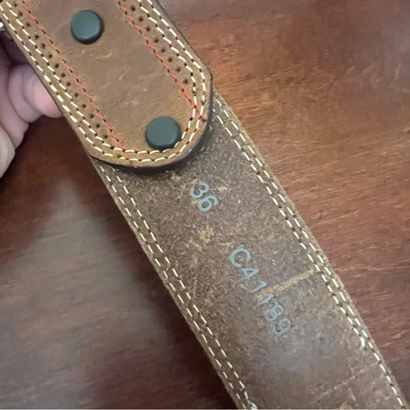 Tony Lama leather belt C41189 brown country western cowboy star cutout buckle - Picture 8 of 9